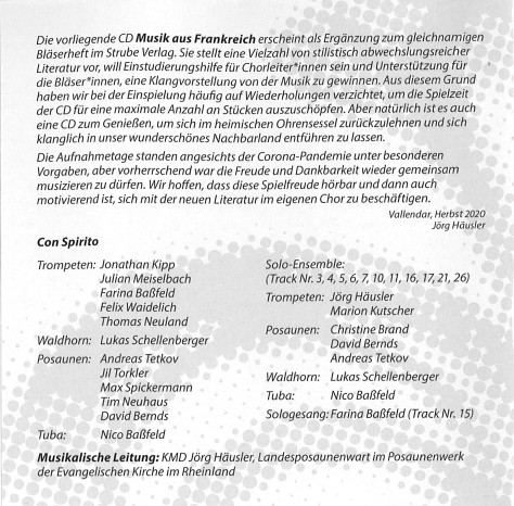 Rheinisches Bläserheft 2021 - Musik aus Frankreich - CD