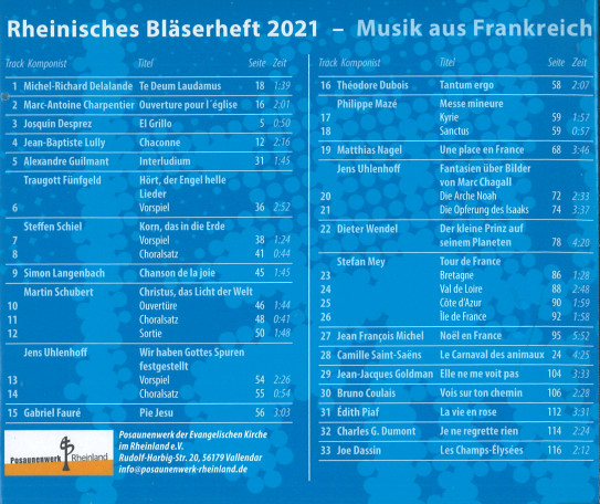 Rheinisches Bläserheft 2021 - Musik aus Frankreich - CD