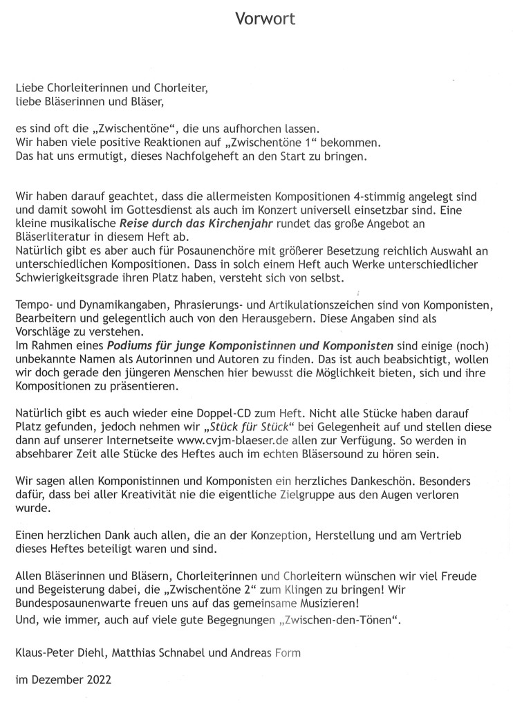 Zwischentöne 2 - Bläserheft 2023